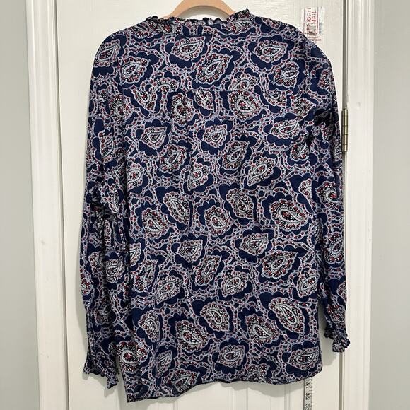 Talbots Paisley Top Plus size 3x Blue Ruffle Trip Popover Lightweight - Picture 7 of 9